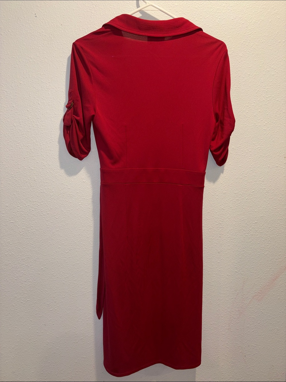 LOFT Red Midi Wrap Shirt Dress with Utility Pockets - Picture 2 of 5